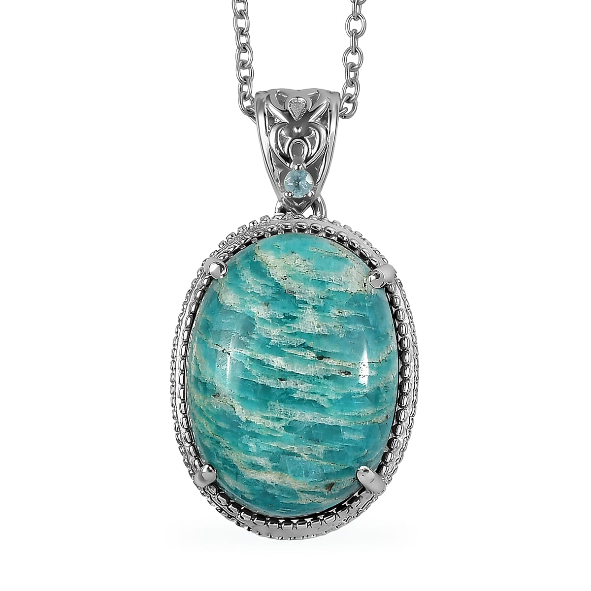EverTrue Amazonite and Apatite 16.00 ctw Pendant Necklace in Stainless Steel 20 Inches