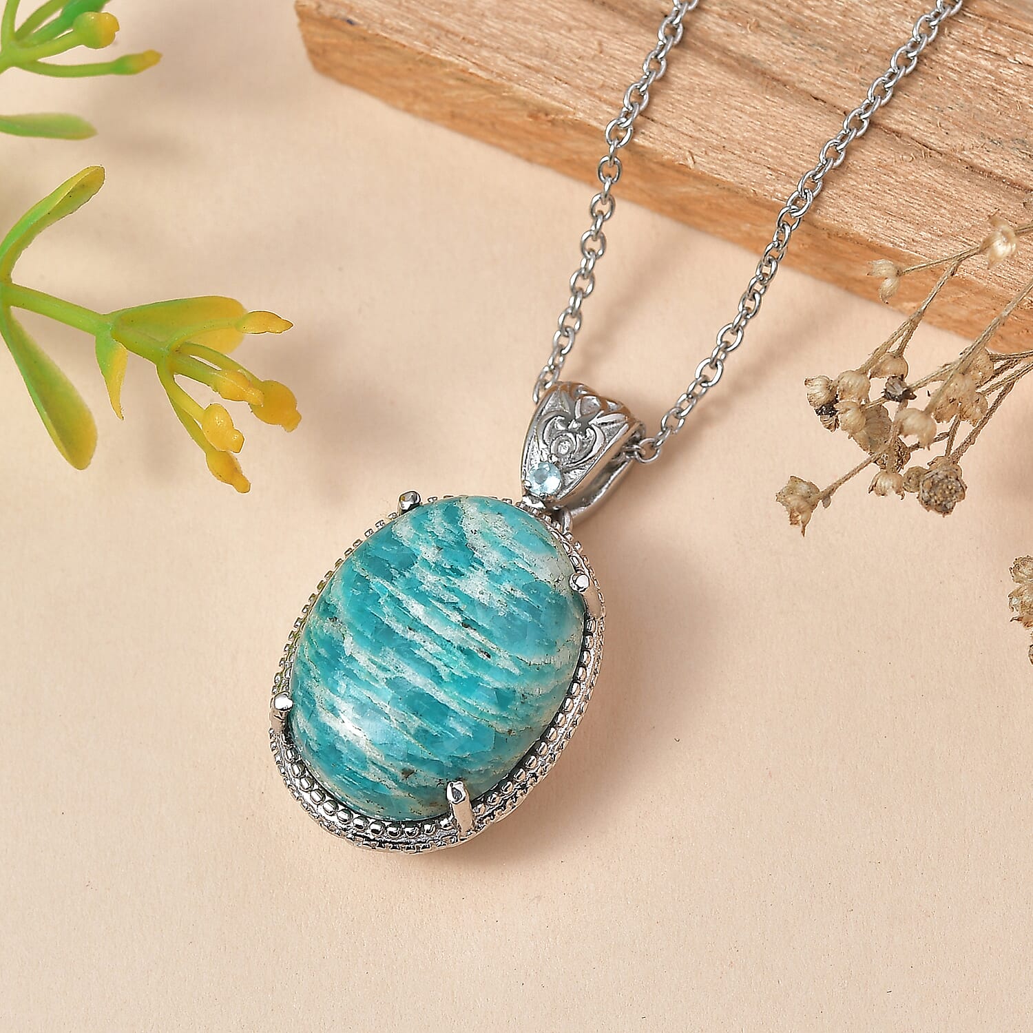 EverTrue Amazonite and Apatite 16.00 ctw Pendant Necklace in Stainless Steel 20 Inches