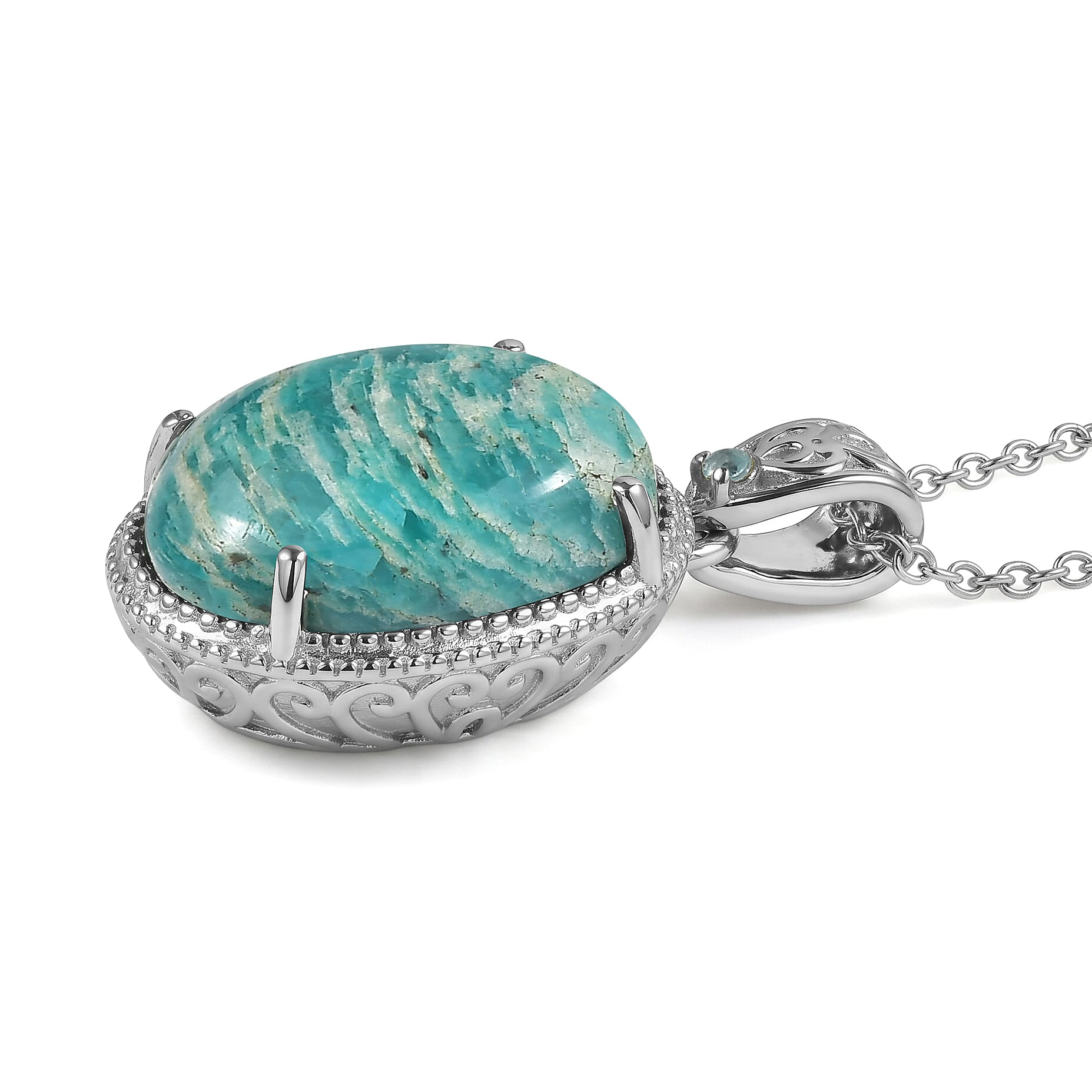 EverTrue Amazonite and Apatite 16.00 ctw Pendant Necklace in Stainless Steel 20 Inches