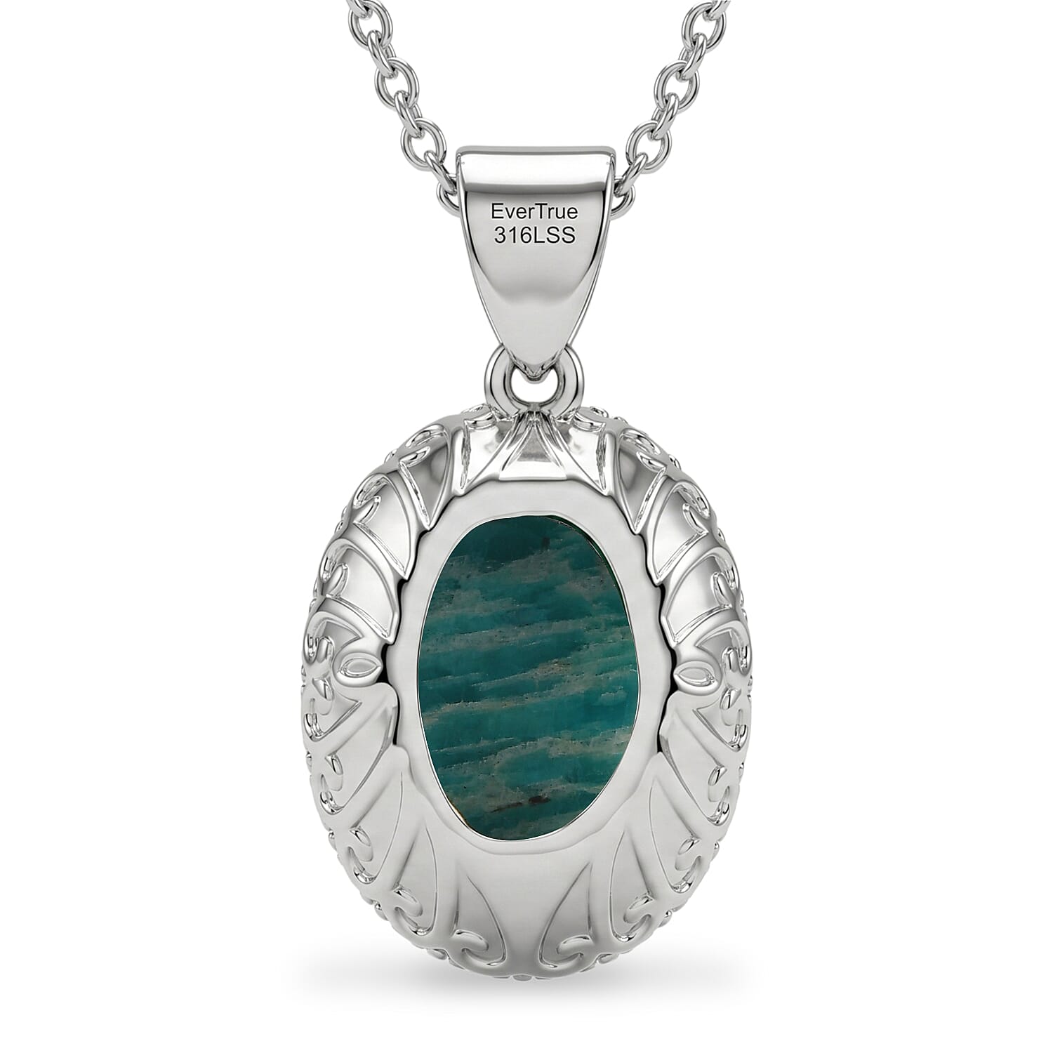 EverTrue Amazonite and Apatite 16.00 ctw Pendant Necklace in Stainless Steel 20 Inches