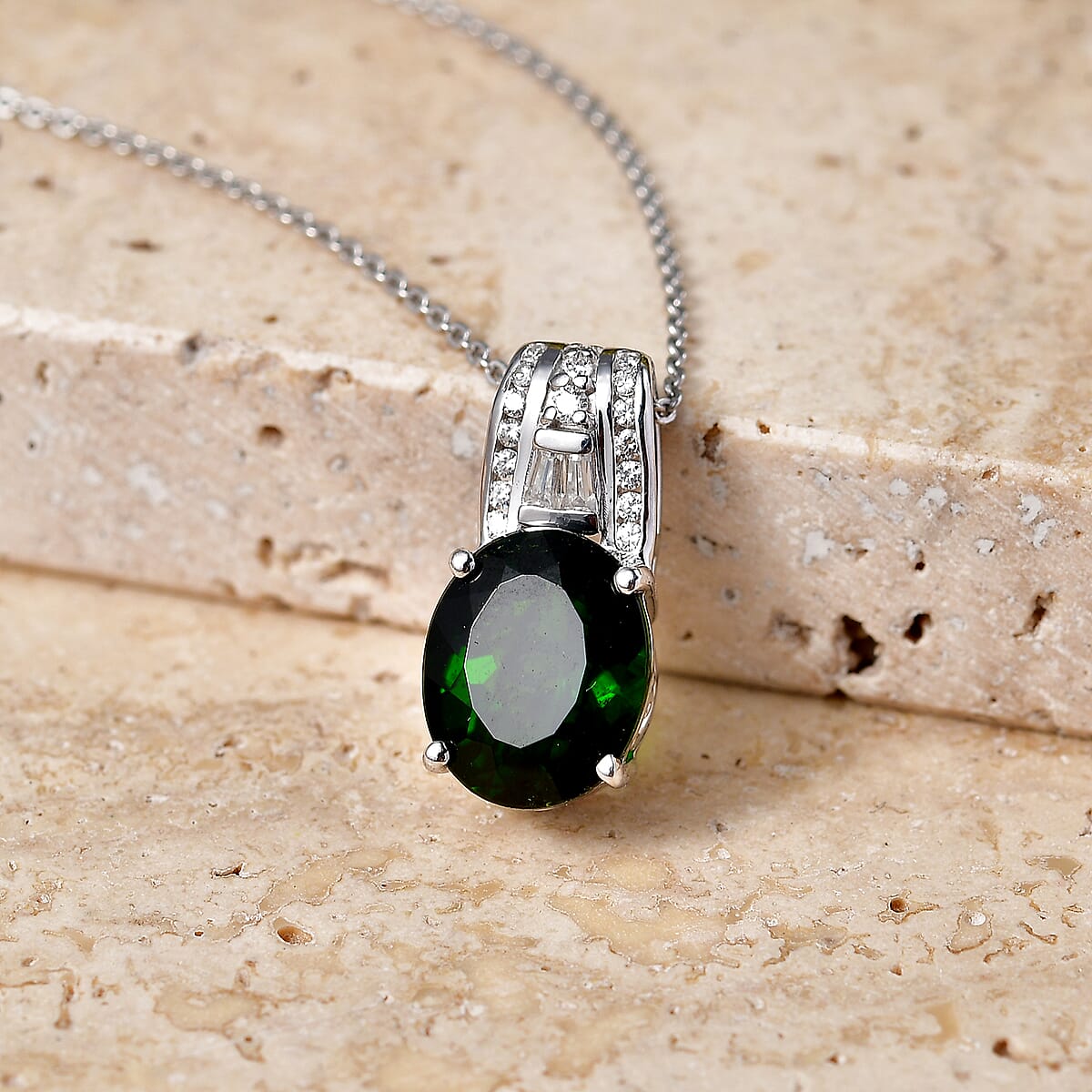 D'Joy Chrome Diopside and Moissanite 4.25 ctw Evergreen Glow Pendant Necklace in Rhodium Over Sterling Silver 20 Inches image number 1