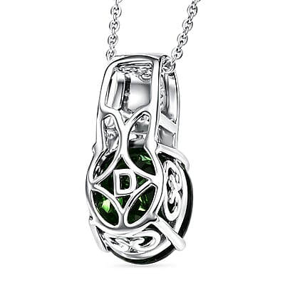 D'Joy Chrome Diopside and Moissanite 4.25 ctw Evergreen Glow Pendant Necklace in Rhodium Over Sterling Silver 20 Inches