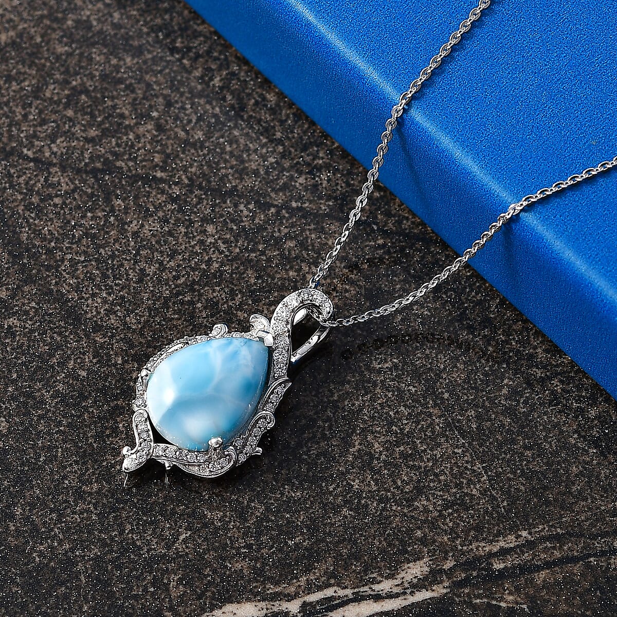 D'Joy AAA Larimar and Multi Gemstone 10.70 ctw Tidal Bloom Pendant Necklace in Rhodium Over Sterling Silver 20 Inches image number 1
