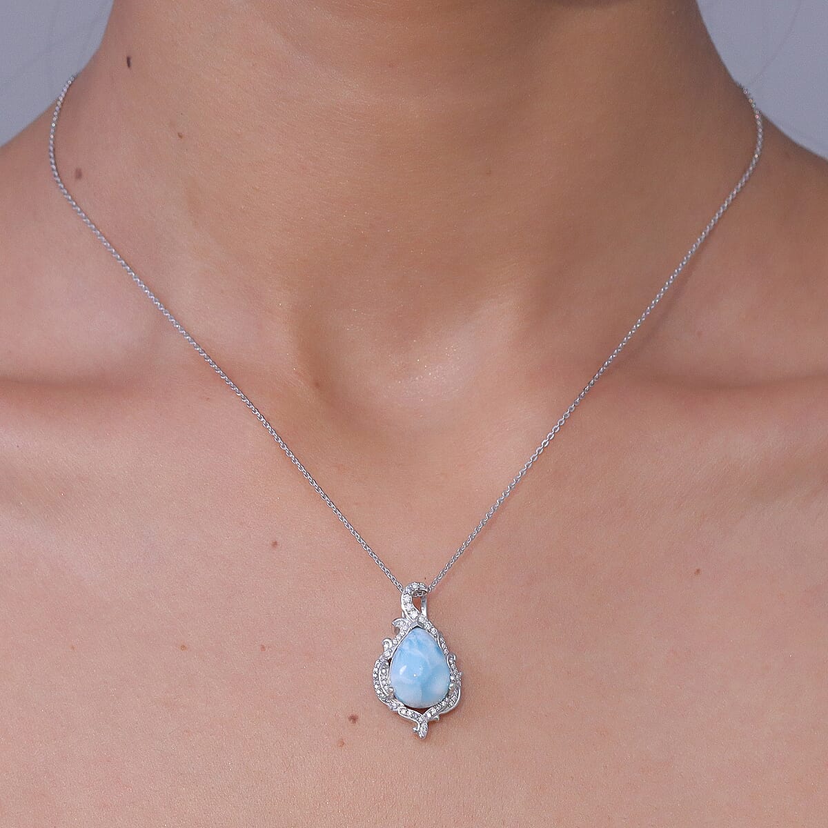 D'Joy AAA Larimar and Multi Gemstone 10.70 ctw Tidal Bloom Pendant Necklace in Rhodium Over Sterling Silver 20 Inches image number 2