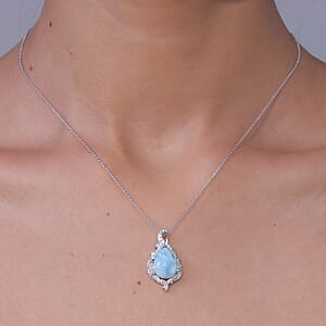D'Joy AAA Larimar and Multi Gemstone 10.70 ctw Tidal Bloom Pendant Necklace in Rhodium Over Sterling Silver 20 Inches