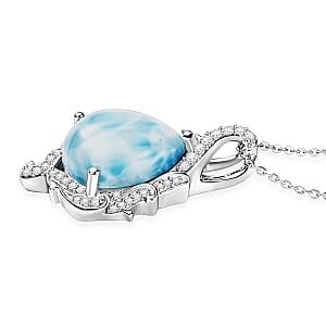 D'Joy AAA Larimar and Multi Gemstone 10.70 ctw Tidal Bloom Pendant Necklace in Rhodium Over Sterling Silver 20 Inches