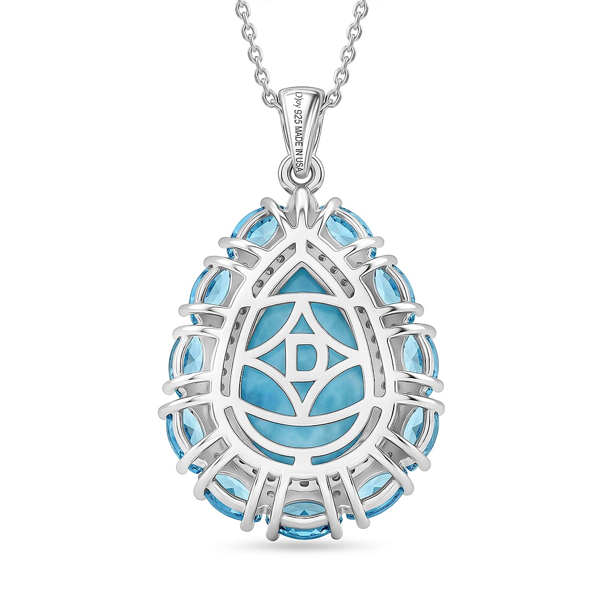 D'Joy AAA Larimar and Multi Gemstone 10.70 ctw Tidal Bloom Pendant Necklace in Rhodium Over Sterling Silver 20 Inches
