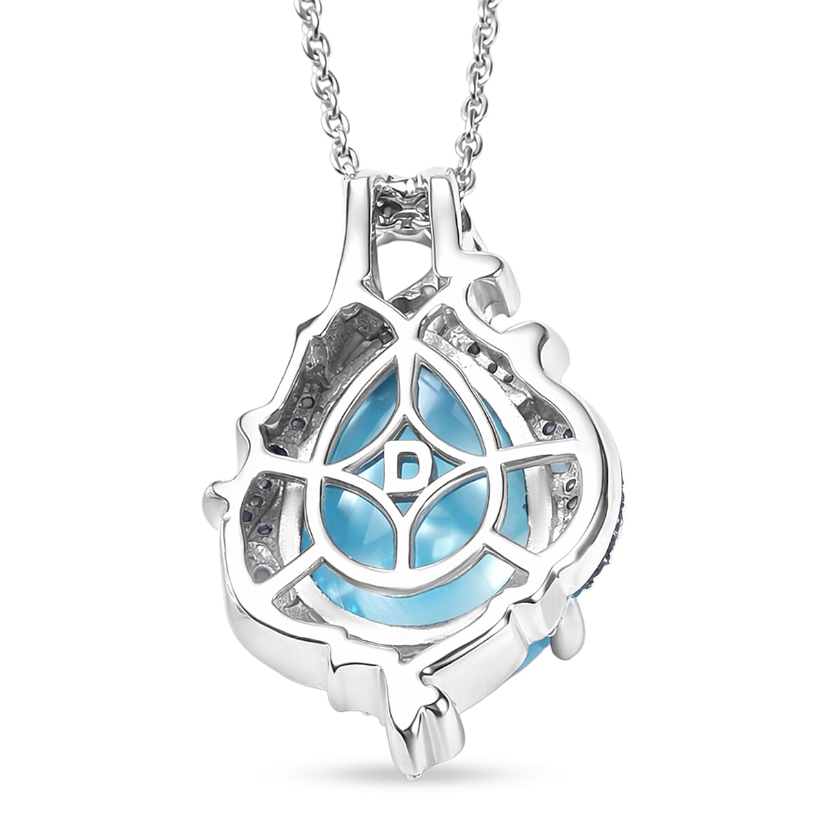 D'Joy AAA Larimar and Multi Gemstone 10.70 ctw Tidal Bloom Pendant Necklace in Rhodium Over Sterling Silver 20 Inches image number 4