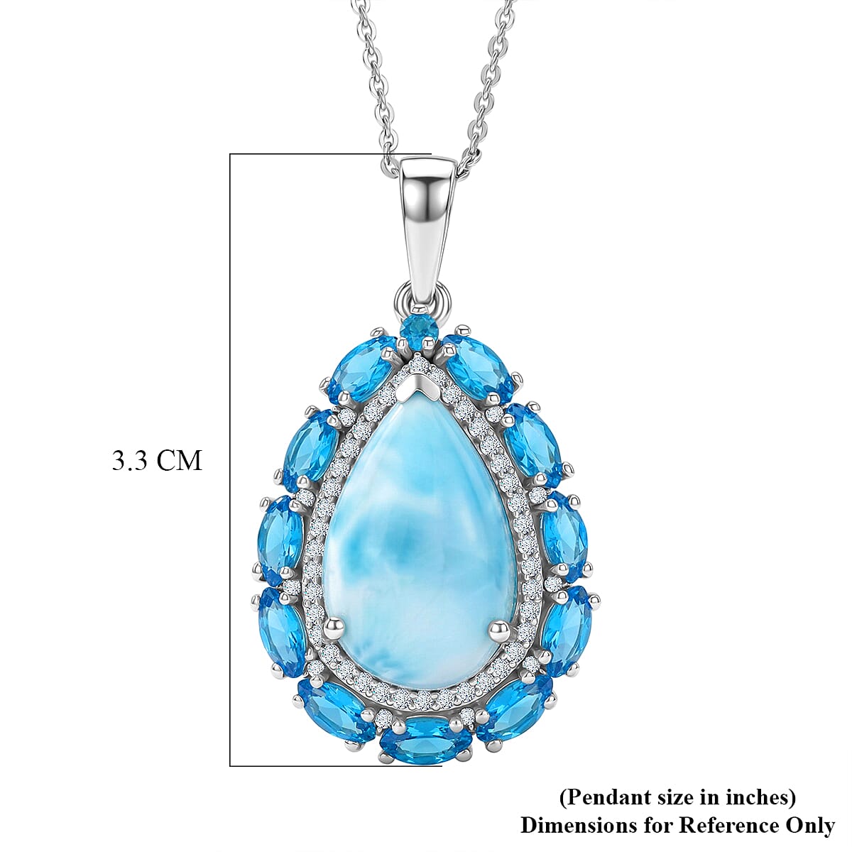 D'Joy AAA Larimar and Multi Gemstone 10.70 ctw Tidal Bloom Pendant Necklace in Rhodium Over Sterling Silver 20 Inches