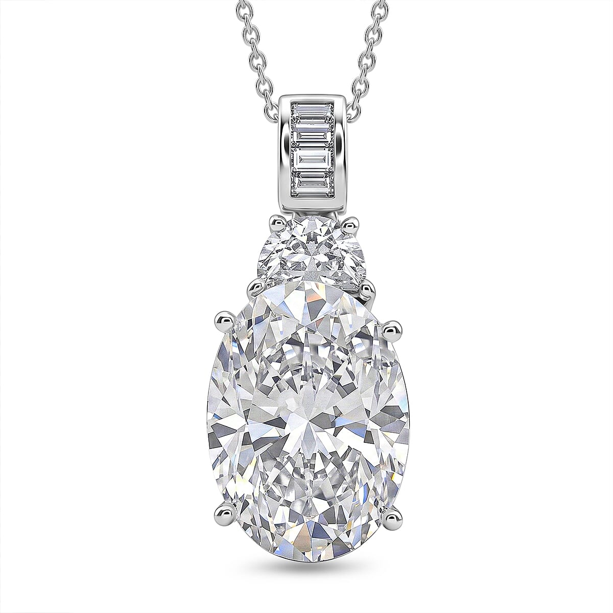 D'Joy Moissanite 14.60 ctw Signature Pendant Necklace in Rhodium Over Sterling Silver 20 Inches