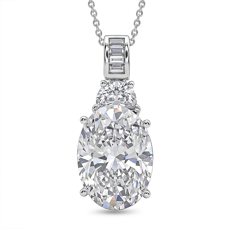 D'Joy Moissanite 14.60 ctw Signature Pendant Necklace in Rhodium Over Sterling Silver 20 Inches