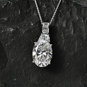 D'Joy Moissanite 14.60 ctw Signature Pendant Necklace in Rhodium Over Sterling Silver 20 Inches
