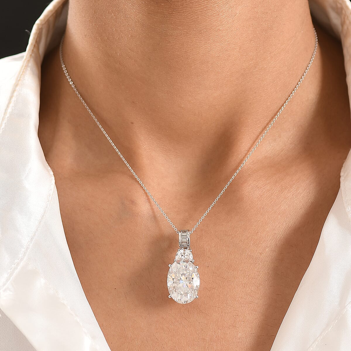 D'Joy Moissanite 14.60 ctw Signature Pendant Necklace in Rhodium Over Sterling Silver 20 Inches image number 2