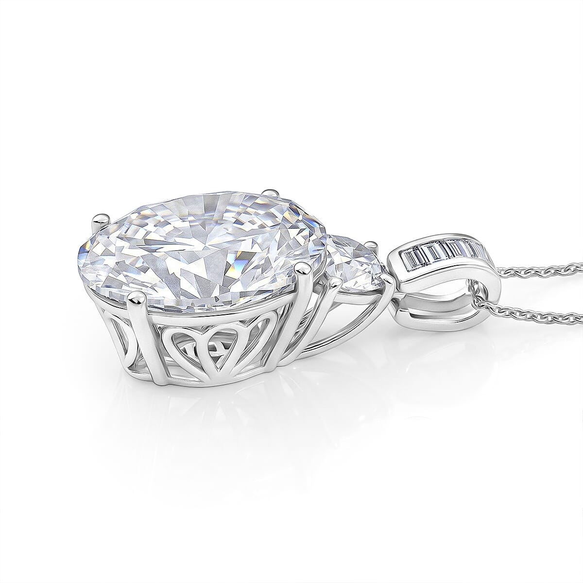D'Joy Moissanite 14.60 ctw Signature Pendant Necklace in Rhodium Over Sterling Silver 20 Inches