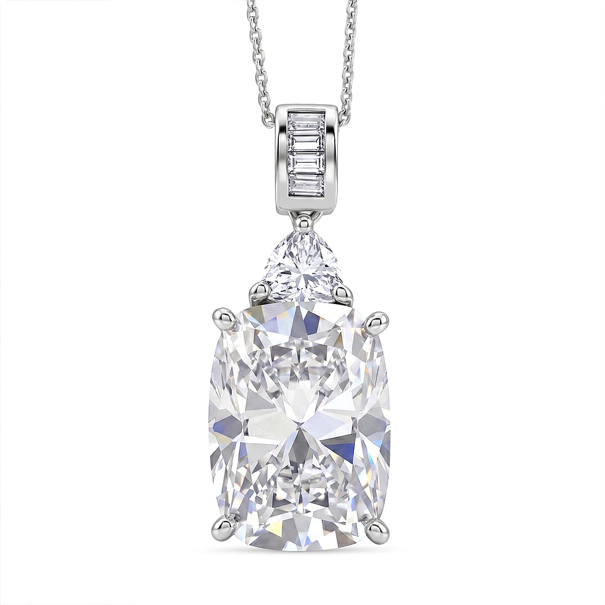 D'Joy Moissanite 14.80 ctw Signature Pendant Necklace in Rhodium Over Sterling Silver 20 Inches