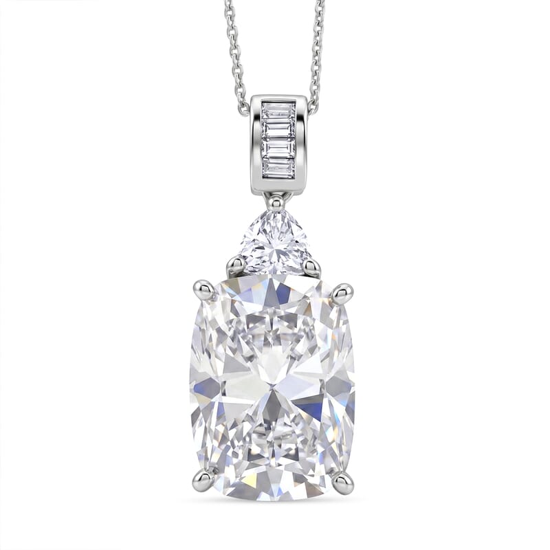 D'Joy Moissanite 14.80 ctw Signature Pendant Necklace in Rhodium Over Sterling Silver 20 Inches