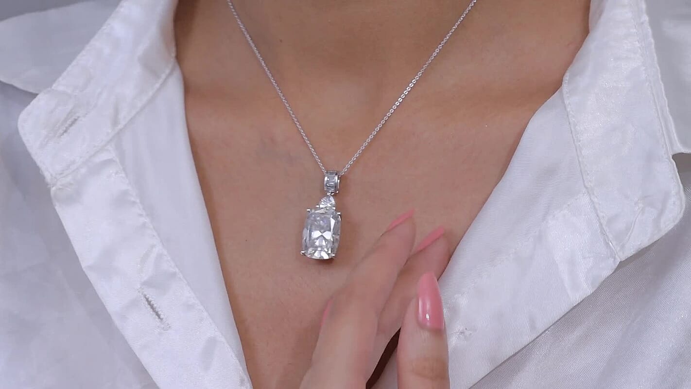 D'Joy Moissanite 14.60 ctw Signature Pendant Necklace in Rhodium Over Sterling Silver 20 Inches