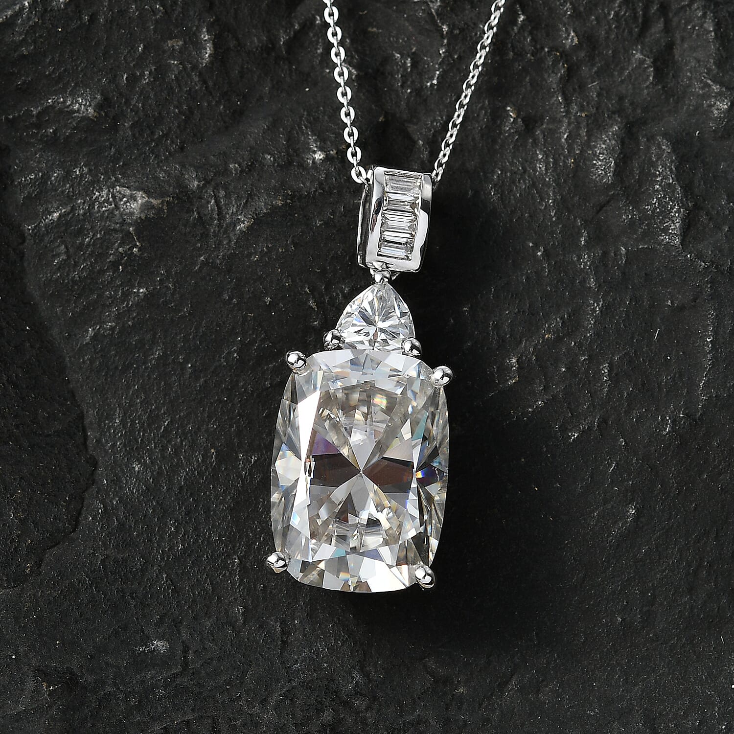 D'Joy Moissanite 14.80 ctw Signature Pendant Necklace in Rhodium Over Sterling Silver 20 Inches