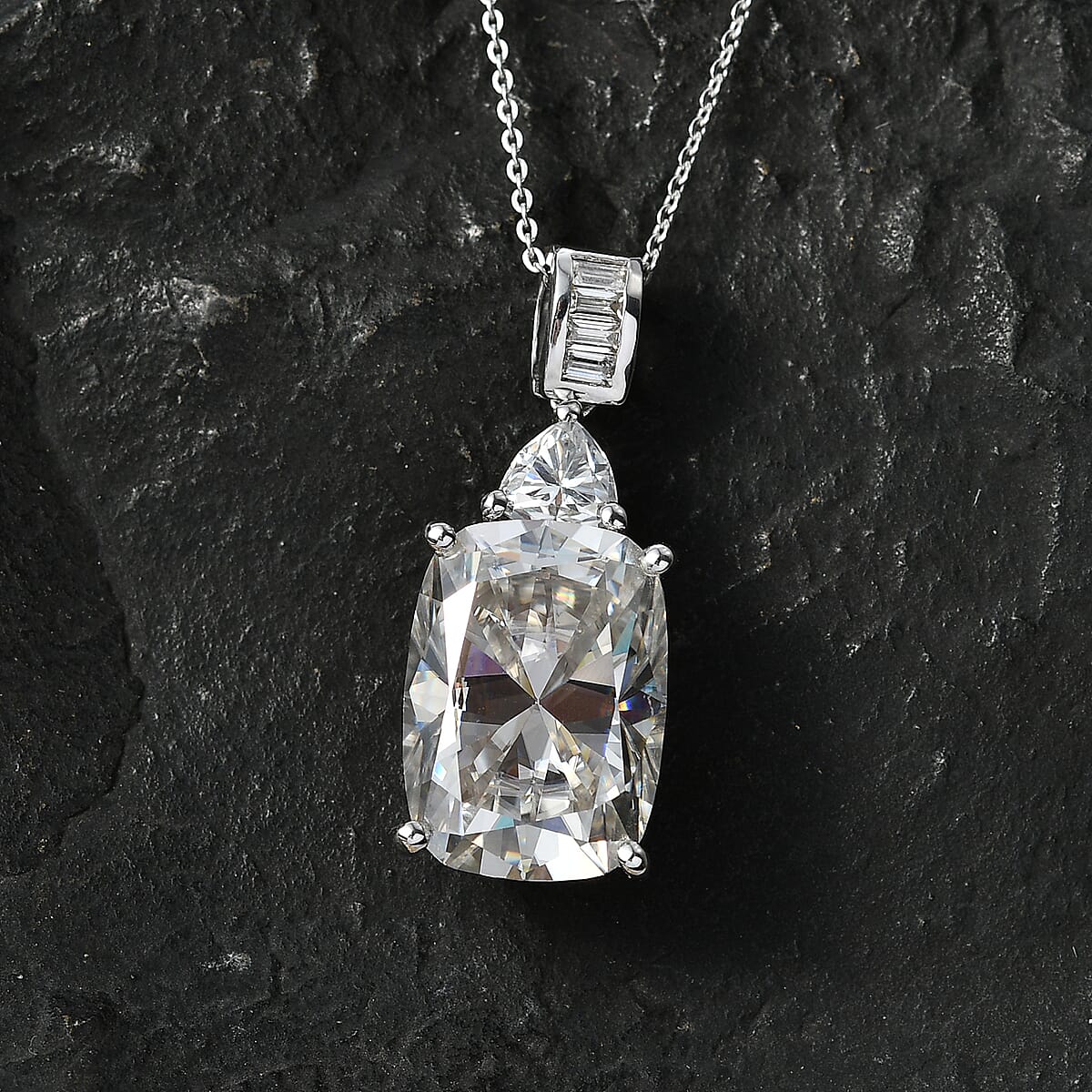 D'Joy Moissanite 14.80 ctw Signature Pendant Necklace in Rhodium Over Sterling Silver 20 Inches image number 1