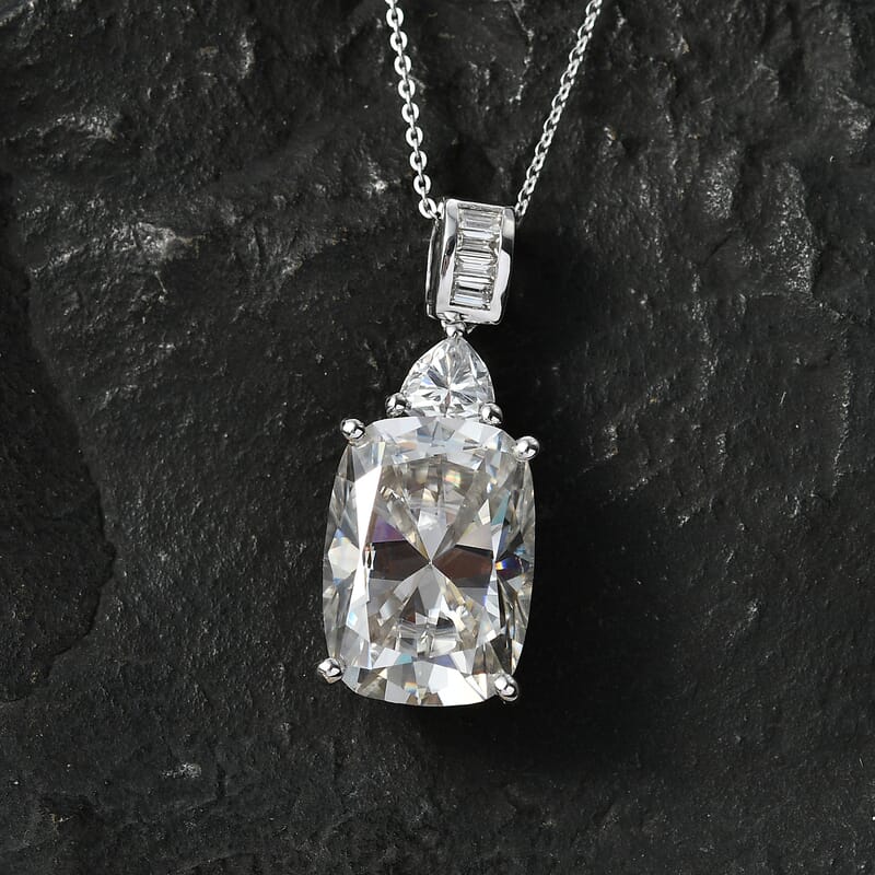 D'Joy Moissanite 14.80 ctw Signature Pendant Necklace in Rhodium Over Sterling Silver 20 Inches