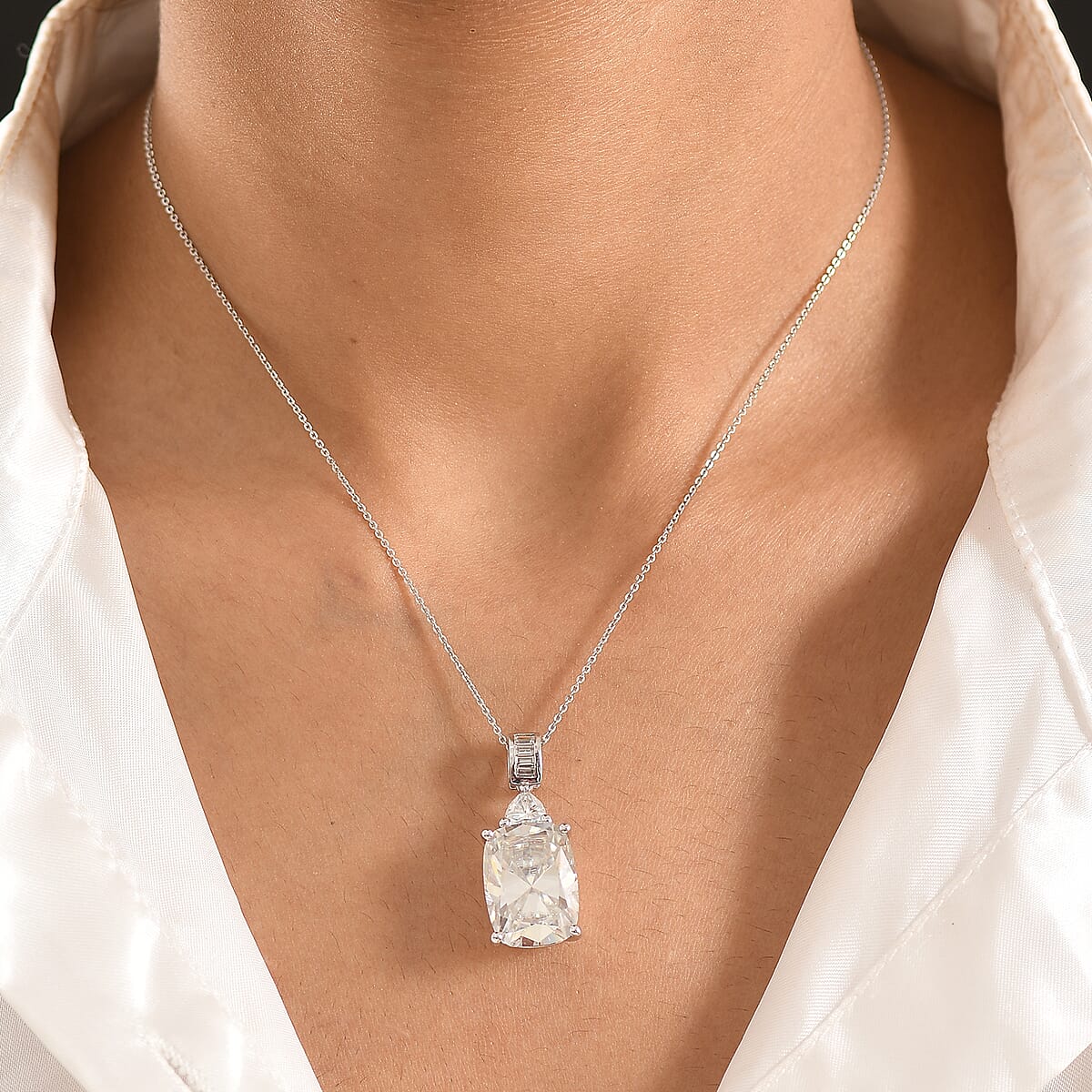 D'Joy Moissanite 14.80 ctw Signature Pendant Necklace in Rhodium Over Sterling Silver 20 Inches image number 2