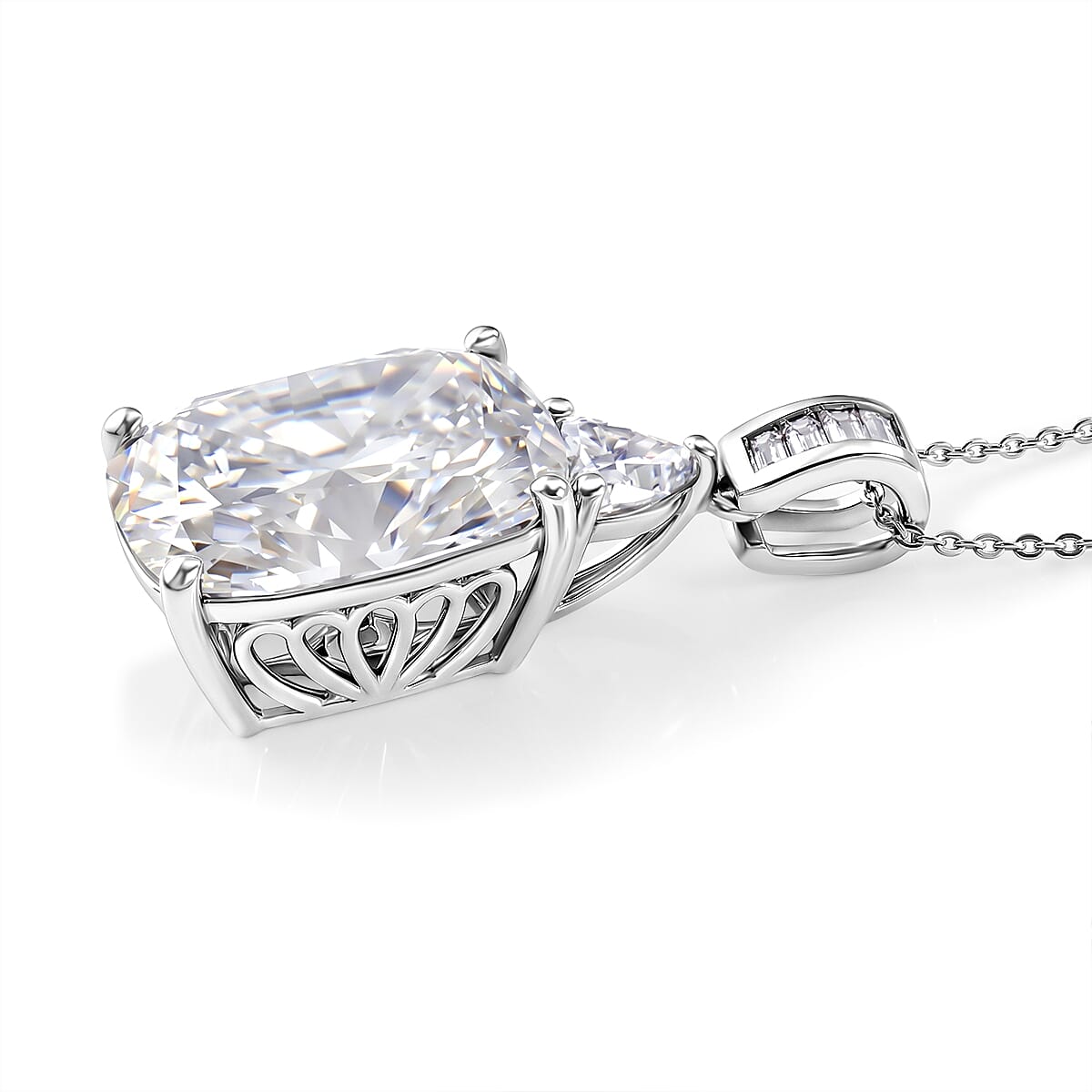 D'Joy Moissanite 14.80 ctw Signature Pendant Necklace in Rhodium Over Sterling Silver 20 Inches image number 3