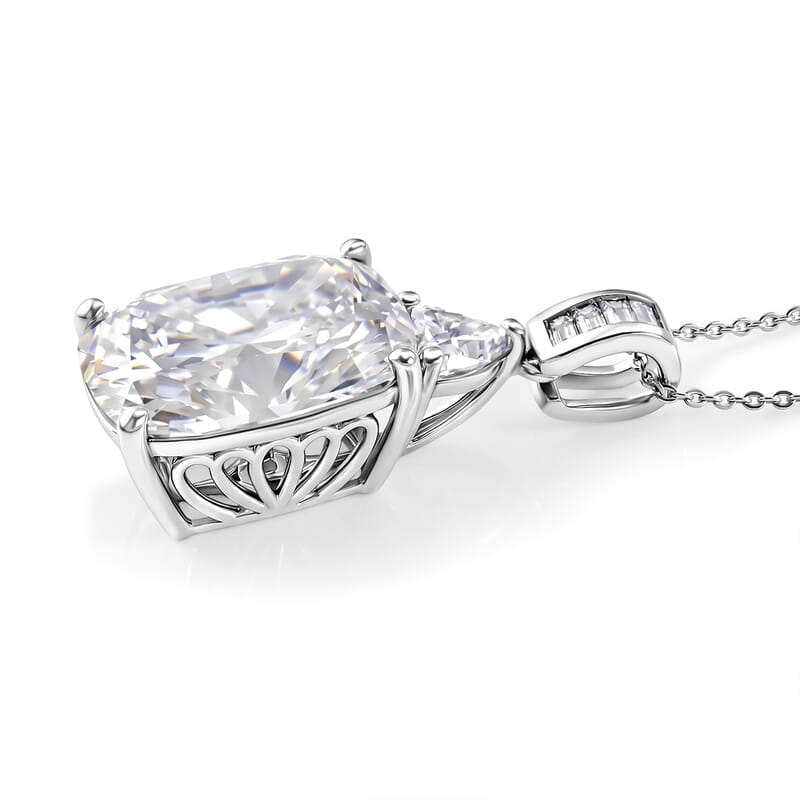 D'Joy Moissanite 14.80 ctw Signature Pendant Necklace in Rhodium Over Sterling Silver 20 Inches