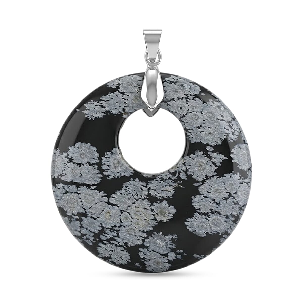 Snow Flake Jasper 50.20 ctw Donut Pendant in Silvertone with Stainless Steel Necklace (20 Inches)