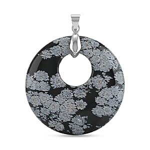 Snow Flake Jasper 50.20 ctw Donut Pendant in Silvertone with Stainless Steel Necklace (20 Inches)