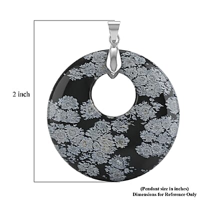 Snow Flake Jasper 50.20 ctw Donut Pendant in Silvertone with Stainless Steel Necklace (20 Inches)