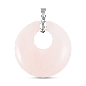 Galilea Rose Quartz 50.20 ctw Donut Pendant in Silvertone with Stainless Steel Necklace (20 Inches)