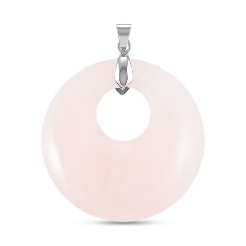 Galilea Rose Quartz 50.20 ctw Donut Pendant in Silvertone with Stainless Steel Necklace (20 Inches)