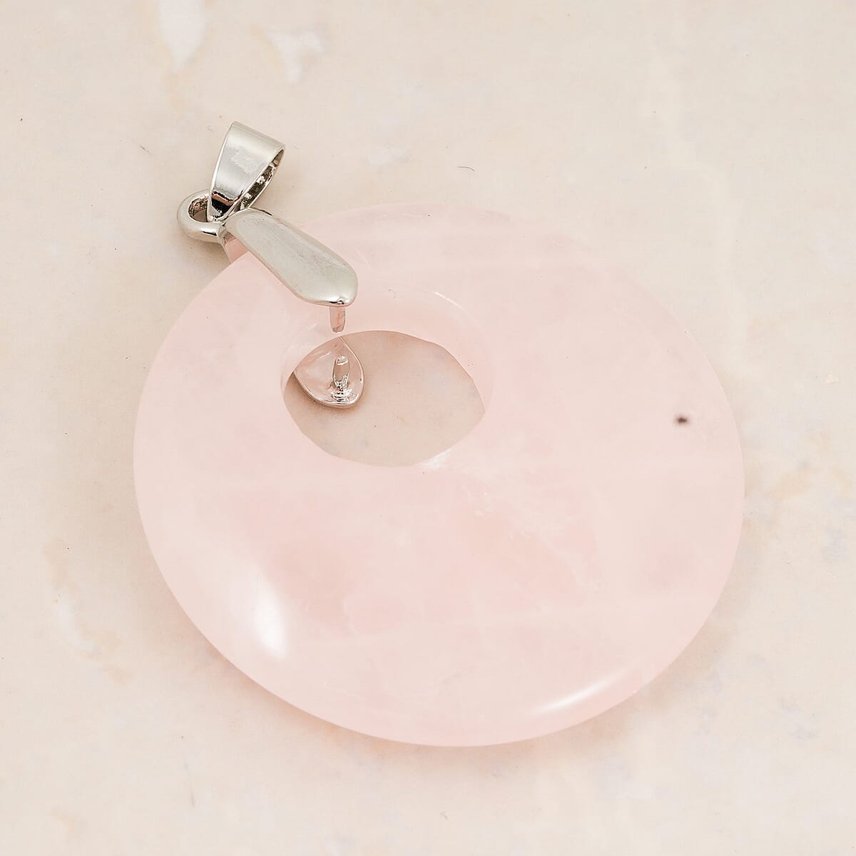 Galilea Rose Quartz 50.20 ctw Donut Pendant in Silvertone with Stainless Steel Necklace (20 Inches) image number 1