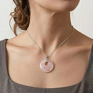 Galilea Rose Quartz 50.20 ctw Donut Pendant in Silvertone with Stainless Steel Necklace (20 Inches)