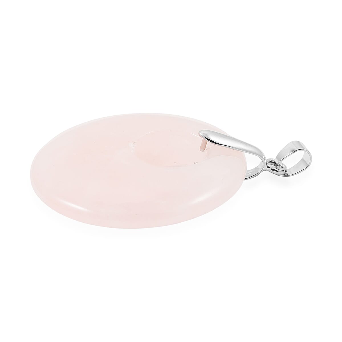 Galilea Rose Quartz 50.20 ctw Donut Pendant in Silvertone with Stainless Steel Necklace (20 Inches) image number 3