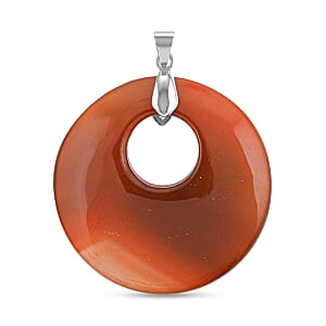 Red Agate 50.20 ctw Donut Pendant in Silvertone with Stainless Steel Necklace (20 Inches)