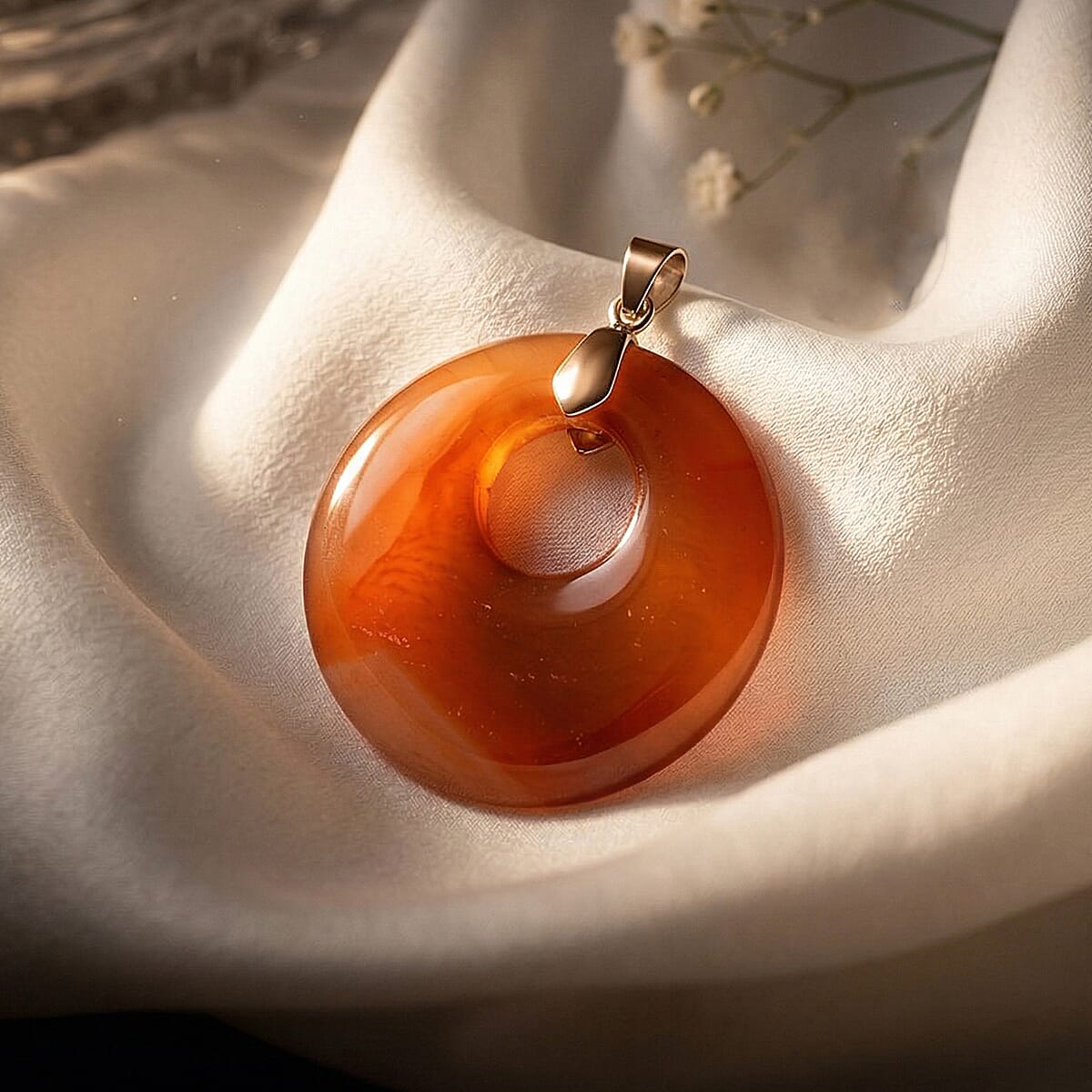 Red Agate 50.20 ctw Donut Pendant in Silvertone with Stainless Steel Necklace (20 Inches) image number 1