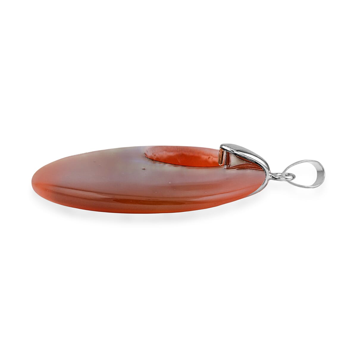 Red Agate 50.20 ctw Donut Pendant in Silvertone with Stainless Steel Necklace (20 Inches) image number 3