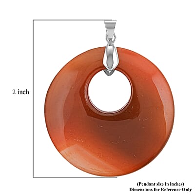 Red Agate 50.20 ctw Donut Pendant in Silvertone with Stainless Steel Necklace (20 Inches)