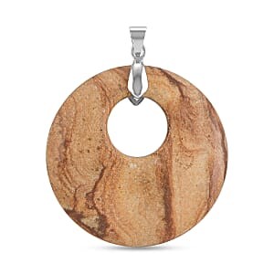 Wood Jasper 51.25 ctw Donut Pendant in Silvertone with Stainless Steel Necklace (20 Inches)