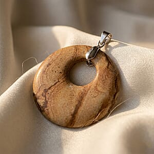 Wood Jasper 51.25 ctw Donut Pendant in Silvertone with Stainless Steel Necklace (20 Inches)