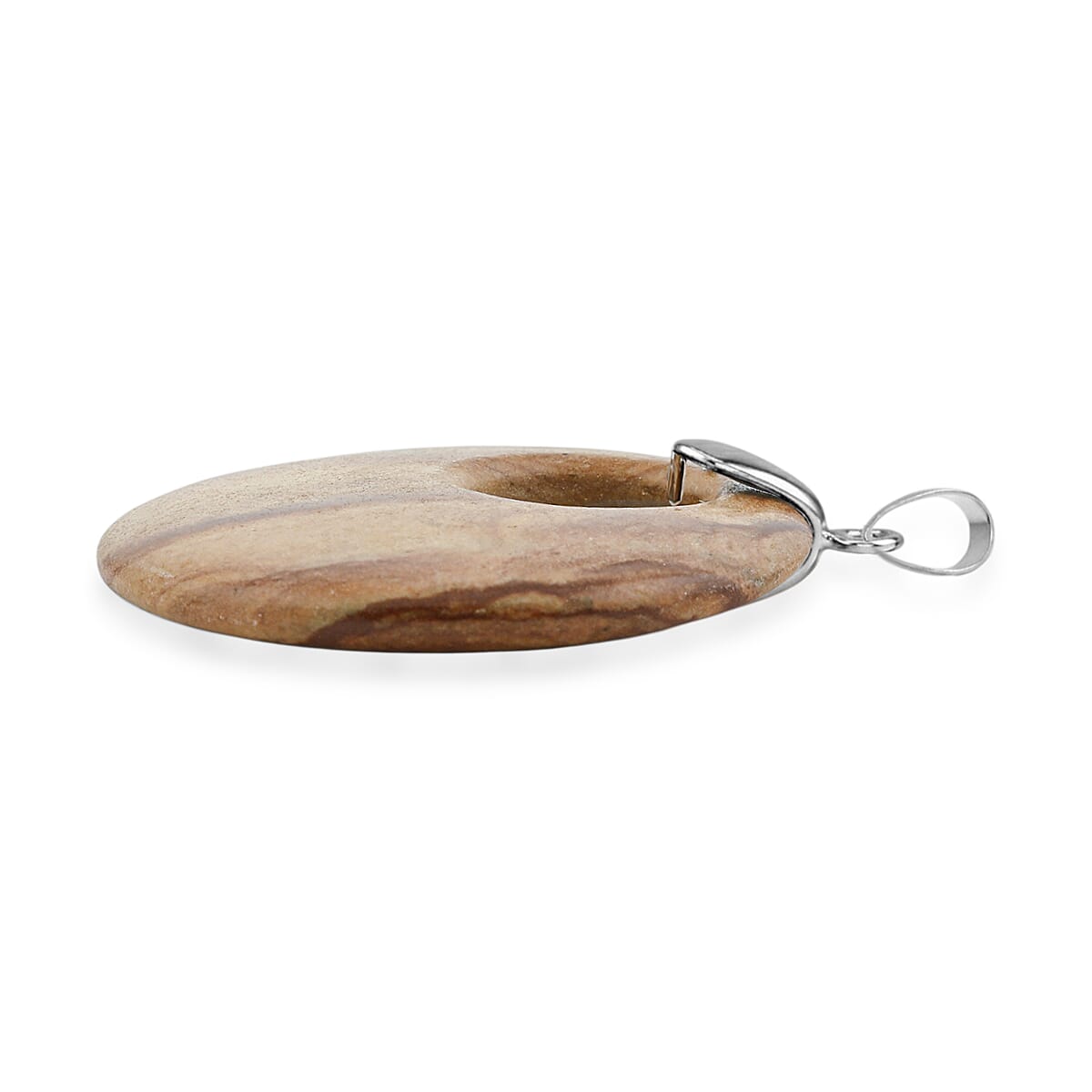 Wood Jasper 51.25 ctw Donut Pendant in Silvertone with Stainless Steel Necklace (20 Inches) image number 3