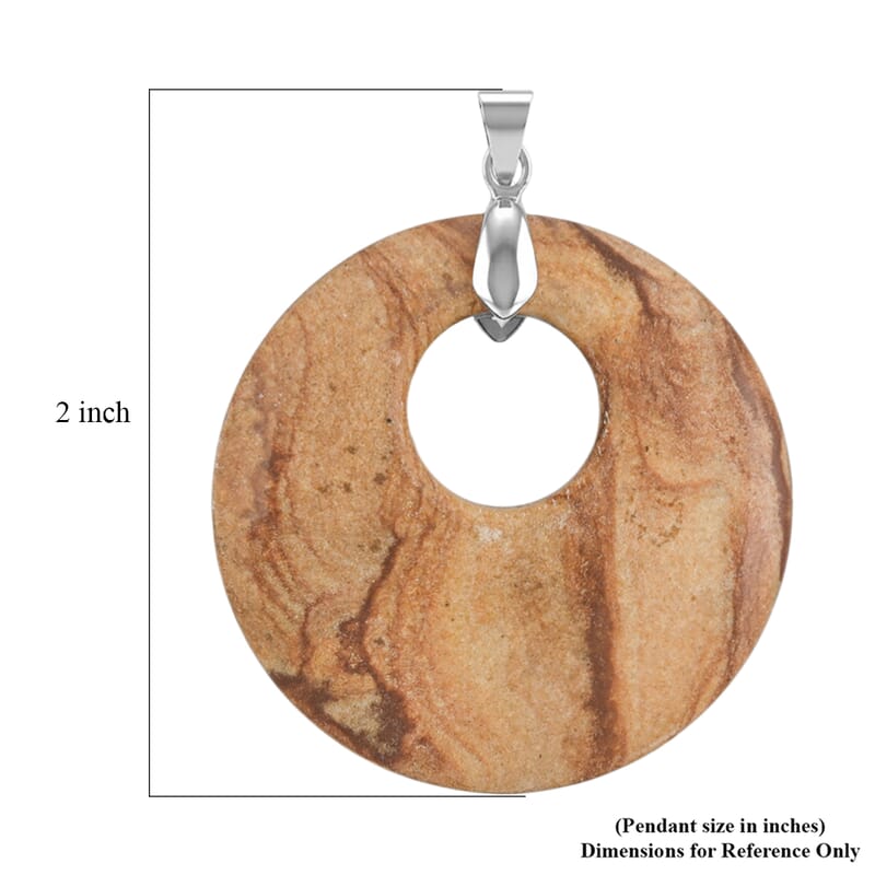 Wood Jasper 51.25 ctw Donut Pendant in Silvertone with Stainless Steel Necklace (20 Inches)