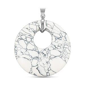 Howlite 52.35 ctw Donut Pendant in Silvertone with Stainless Steel Necklace (20 Inches)