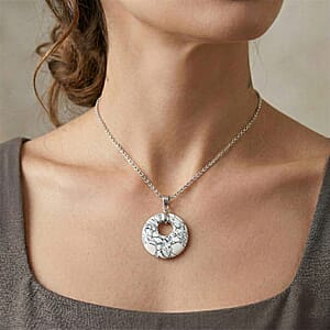 Howlite 52.35 ctw Donut Pendant in Silvertone with Stainless Steel Necklace (20 Inches)