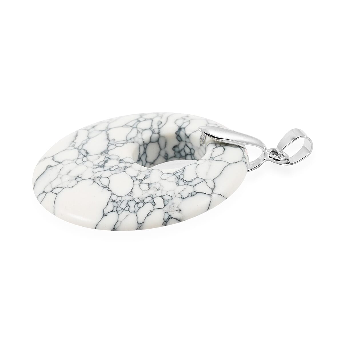 Howlite 52.35 ctw Donut Pendant in Silvertone with Stainless Steel Necklace (20 Inches) image number 3