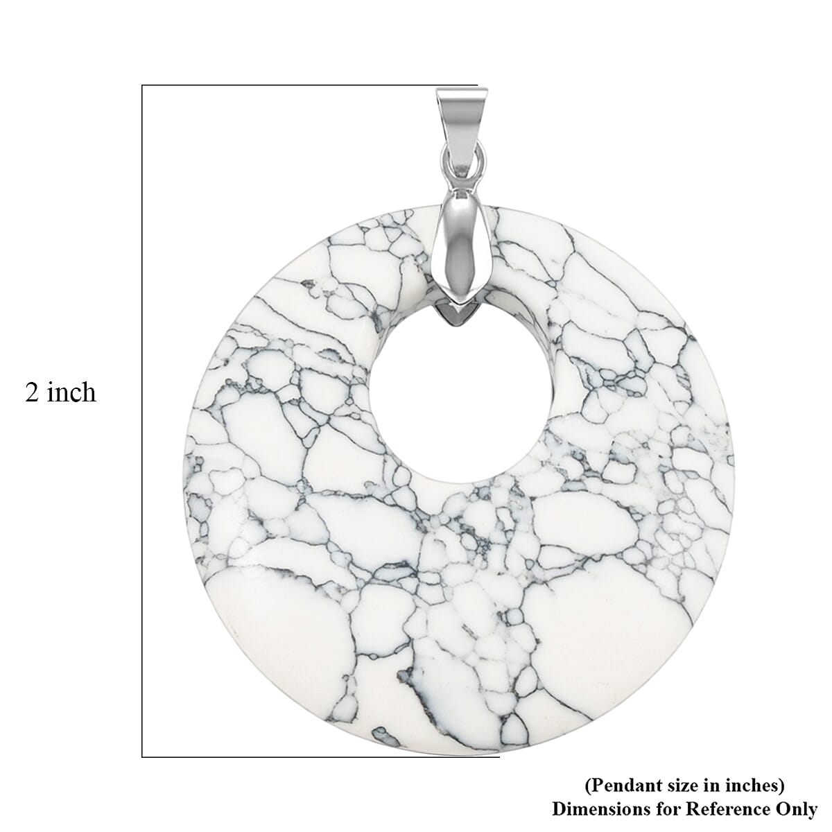 Howlite 52.35 ctw Donut Pendant in Silvertone with Stainless Steel Necklace (20 Inches)