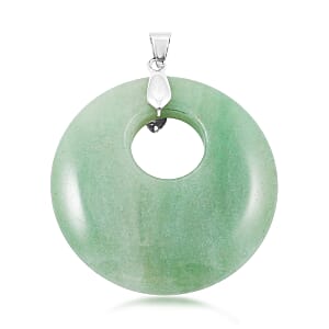 Green Aventurine 52.35 ctw Donut Pendant in Silvertone with Stainless Steel Necklace (20 Inches)