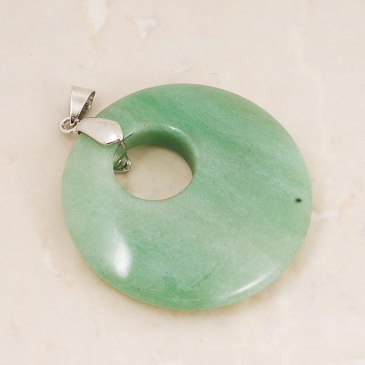 Green Aventurine 52.35 ctw Donut Pendant in Silvertone with Stainless Steel Necklace (20 Inches) image number 1