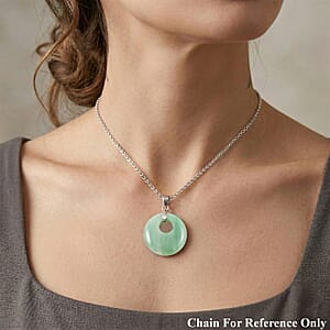 Green Aventurine 52.35 ctw Donut Pendant in Silvertone with Stainless Steel Necklace (20 Inches)
